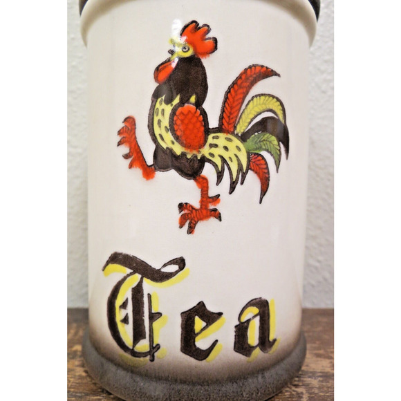 Metlox Poppytrail California Provincial Rooster Tea Canister W/ Wood Lid 5" VTG - Picture 2 of 5
